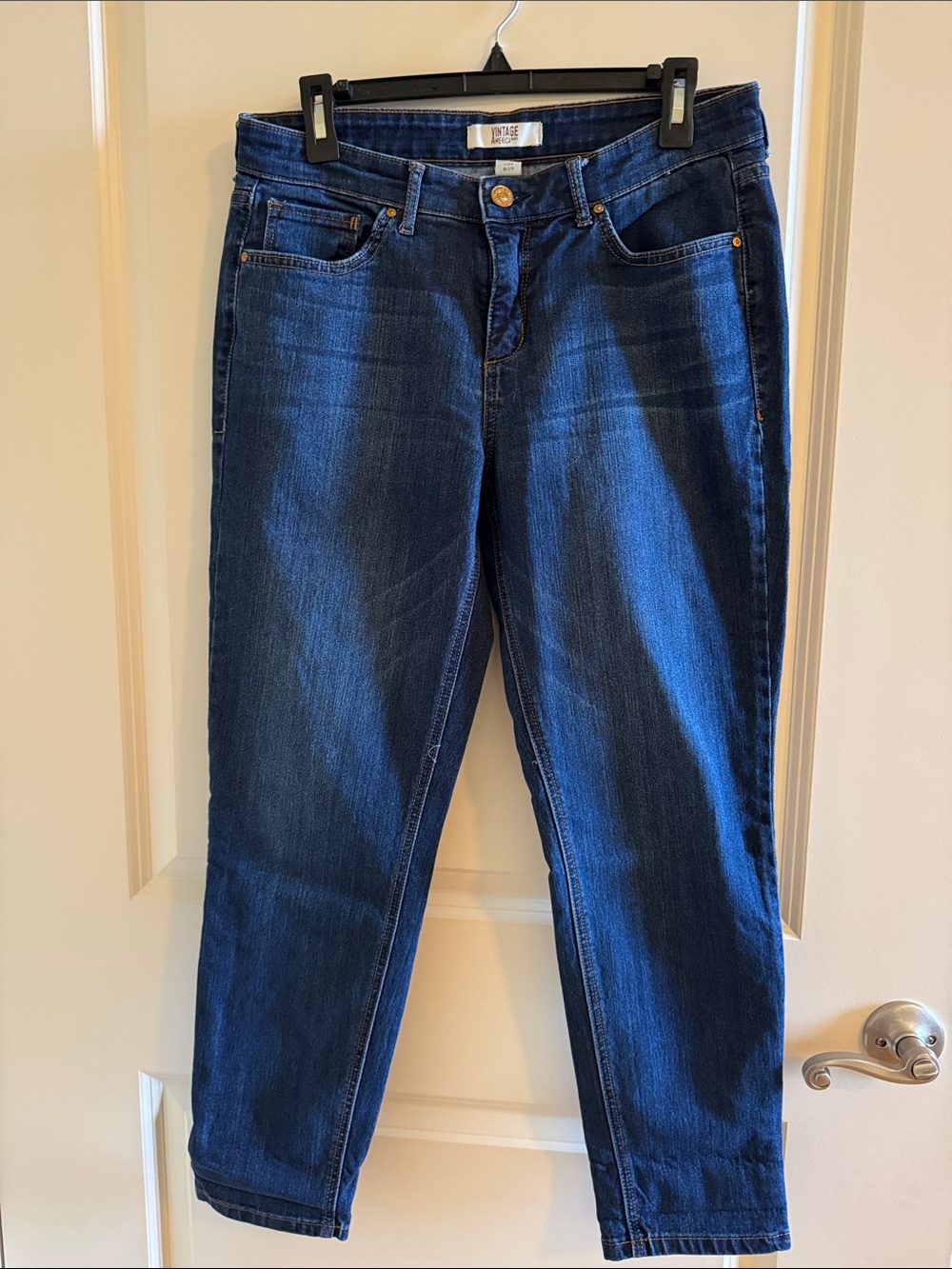 Vintage America Blues Dark Blue Women's Boyfriend, 5-pocket Jeans - size 8.